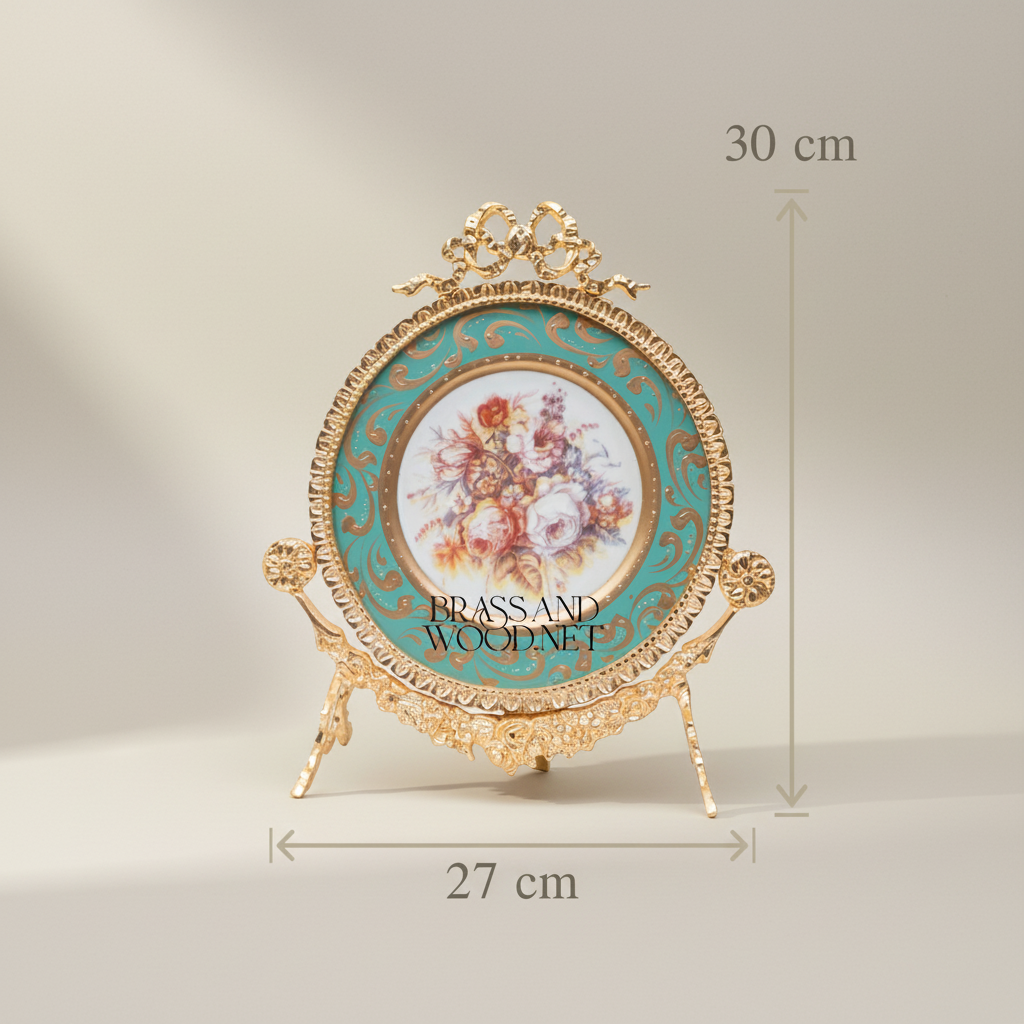 Rococo Sèvres-Inspired Turquoise Ceramic & Brass Urn Vase and Display Plate 3-Piece Set