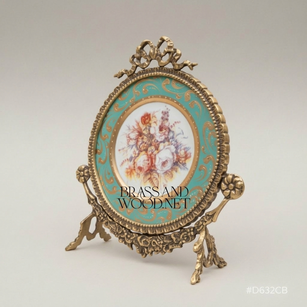 Rococo Sèvres-Inspired Turquoise Ceramic & Brass Urn Vase and Display Plate 3-Piece Set — Antique Gold