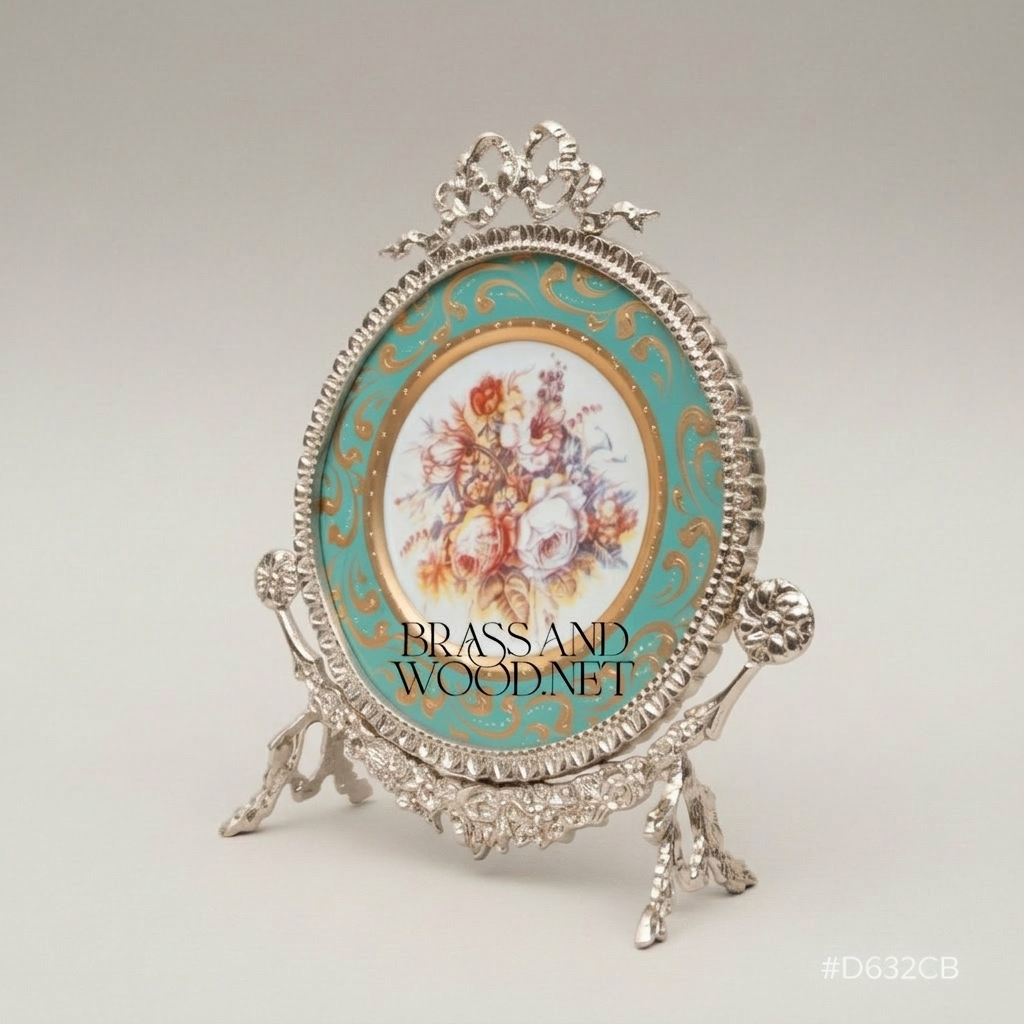 Rococo Sèvres-Inspired Turquoise Ceramic & Brass Urn Vase and Display Plate 3-Piece Set — Silver