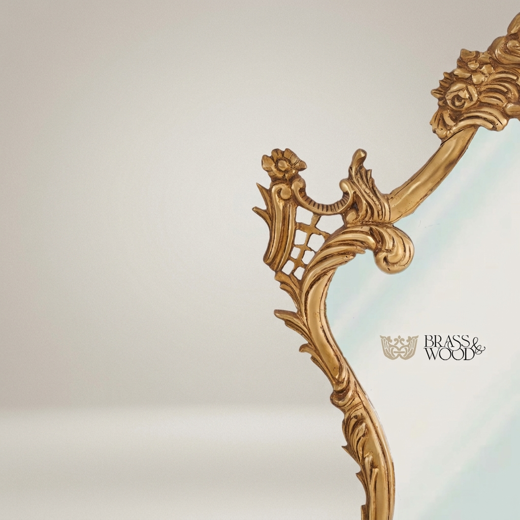 Rococo Shield-Form Wall Mirror with Acanthus Crown & Rose Cartouche Frame — Antique Gold