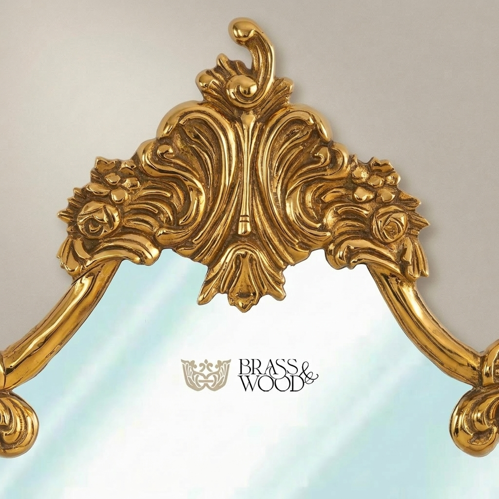 Rococo Shield-Form Wall Mirror with Acanthus Crown & Rose Cartouche Frame