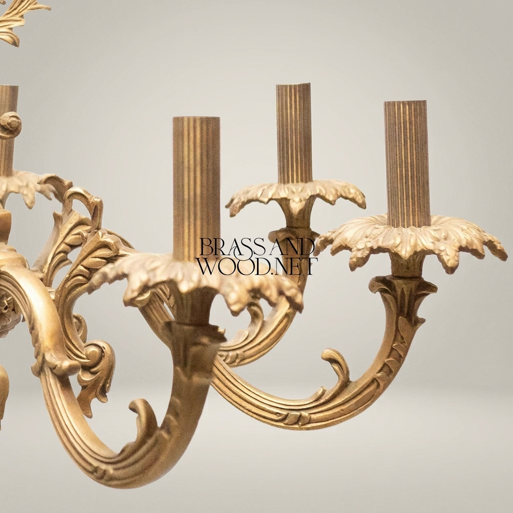 Rococo Solid Brass 8-Arm Chandelier with Acanthus Scroll Canopy — Antique Gold