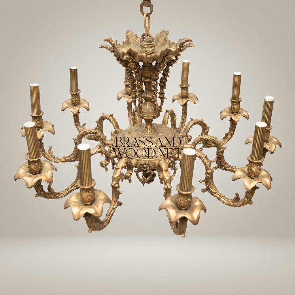Rococo Solid Brass 8-Arm Chandelier - Acanthus & Scroll Candelabra — Antique Gold