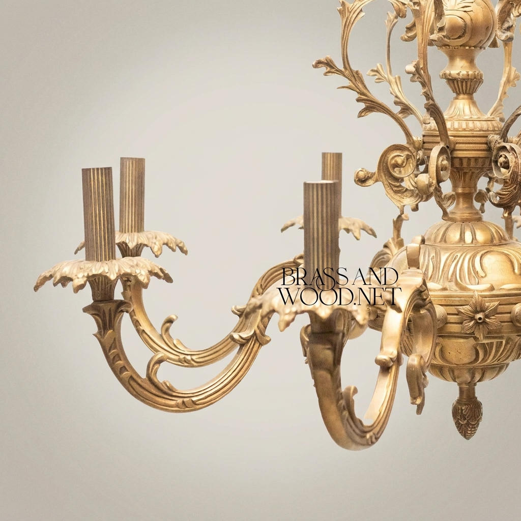 Rococo Solid Brass 8-Arm Chandelier with Acanthus Scroll Canopy — Antique Gold