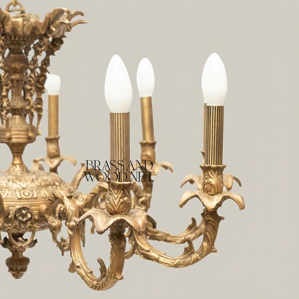 Rococo Solid Brass 8-Arm Chandelier - Acanthus & Scroll Candelabra — Antique Gold