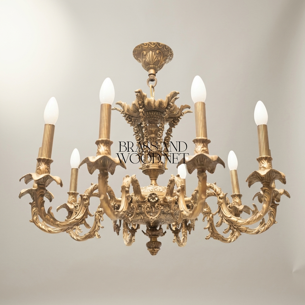 Rococo Solid Brass 8-Arm Chandelier - Acanthus & Scroll Candelabra — Antique Gold