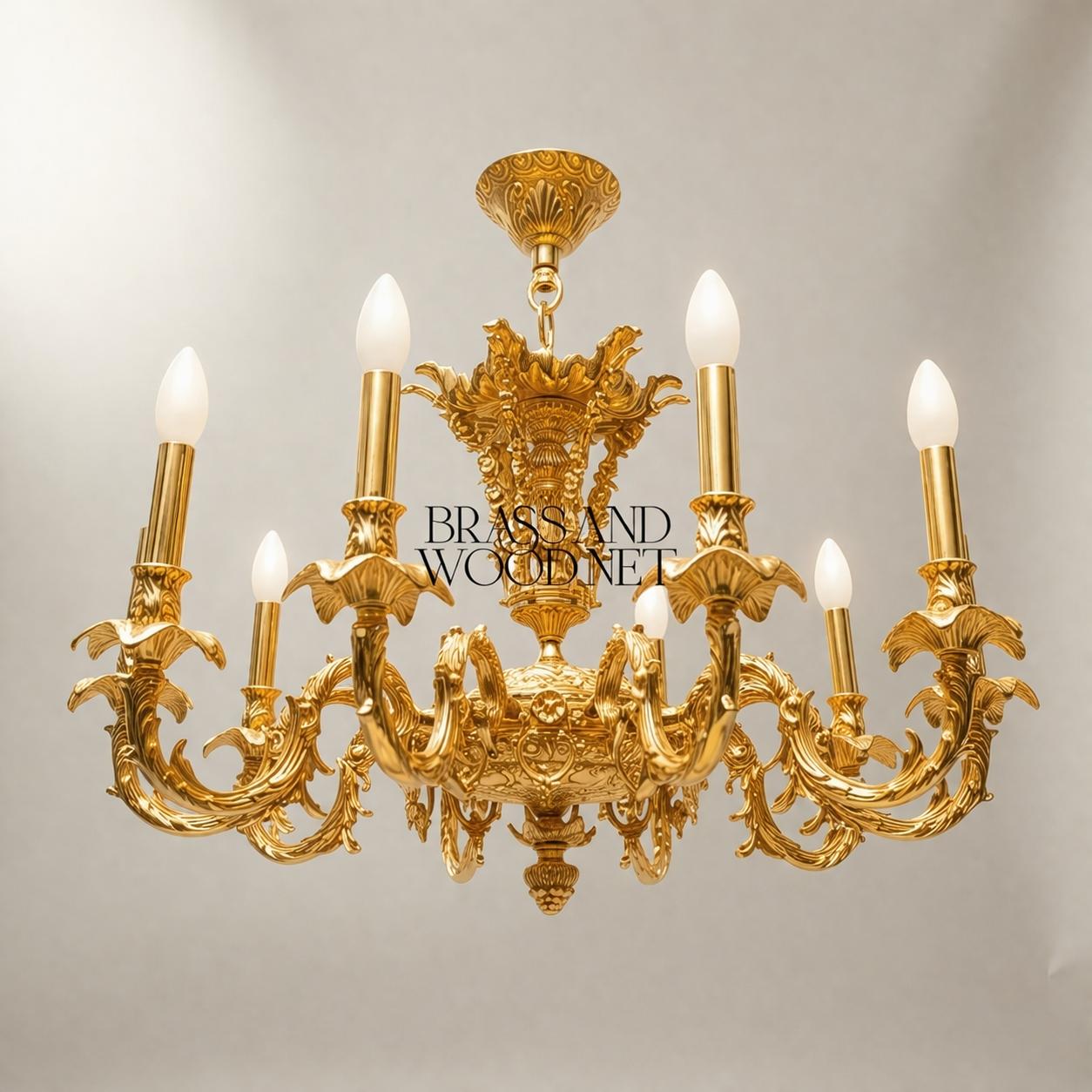 Rococo Solid Brass 8-Arm Chandelier - Acanthus & Scroll Candelabra — Gold