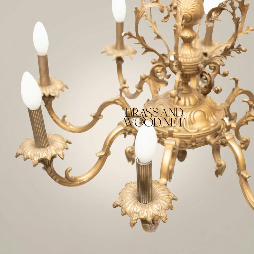 Rococo Solid Brass 8-Arm Chandelier with Acanthus Scroll Canopy — Antique Gold