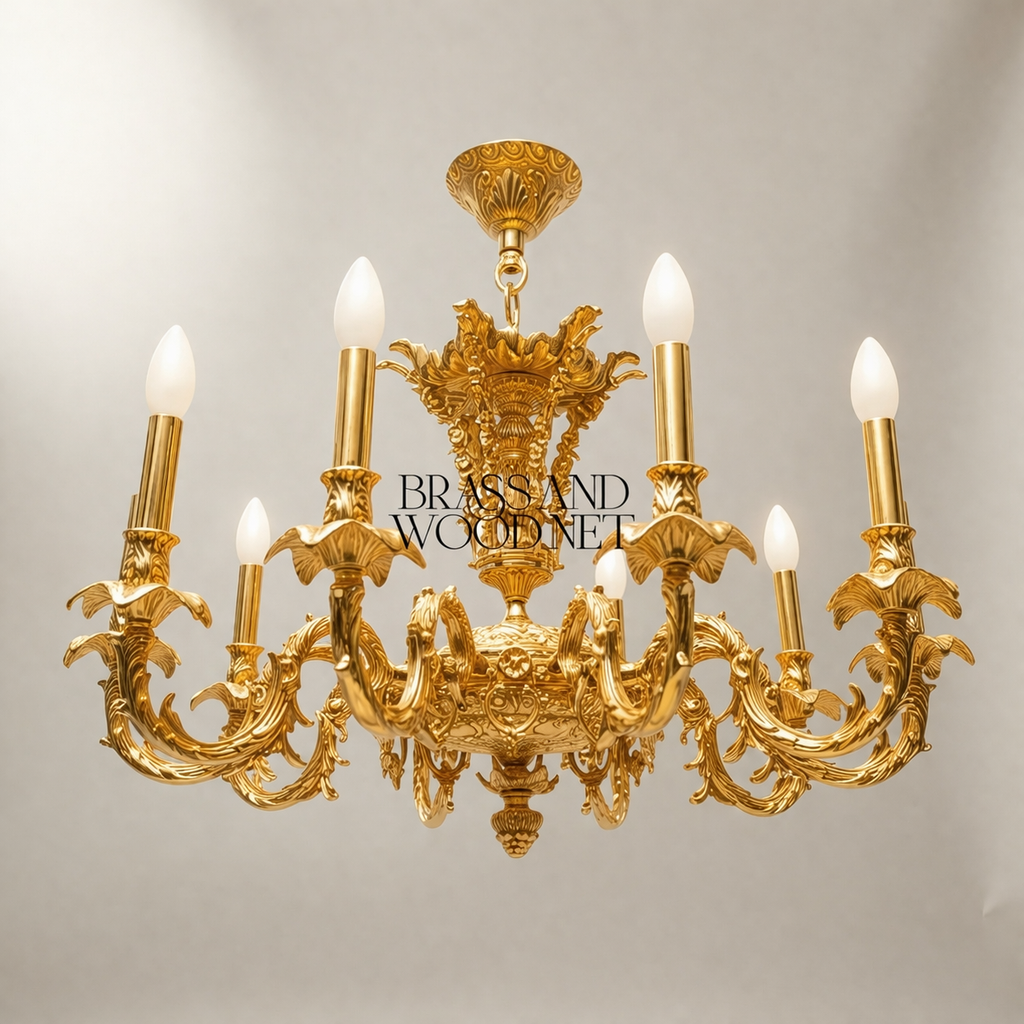 Rococo Solid Brass 8-Arm Chandelier - Acanthus & Scroll Candelabra