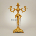Rococo Three-Arm Brass & Crystal Candelabra with Acanthus Base — Gold
