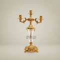 Rococo Three-Arm Candelabra with Crystal Column and Ornate Brass Base — Gold