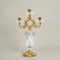 Rococo Three-Arm Candelabra with Cut Crystal Column & Acanthus Brass Crown — Gold