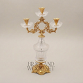 Rococo Three-Arm Crystal & Brass Candelabra - Scrolled Foliate Crown — Gold