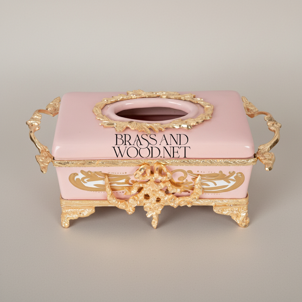 Rococo Tissue Box Holder with Acanthus Scrollwork & Cartouche Motif on Cabriole Feet — Gold