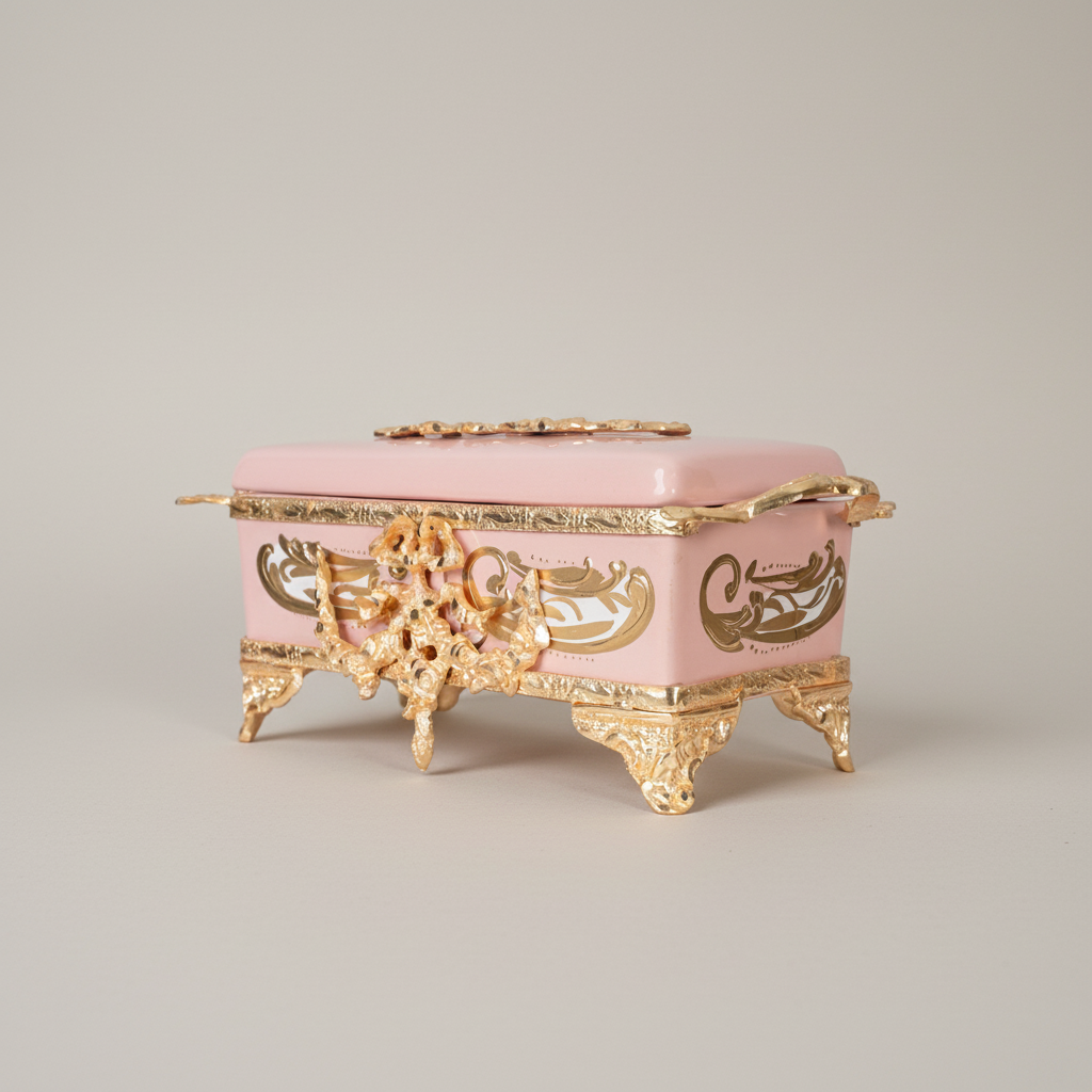 Rococo Tissue Box Holder with Acanthus Scrollwork & Cartouche Motif on Cabriole Feet — Gold