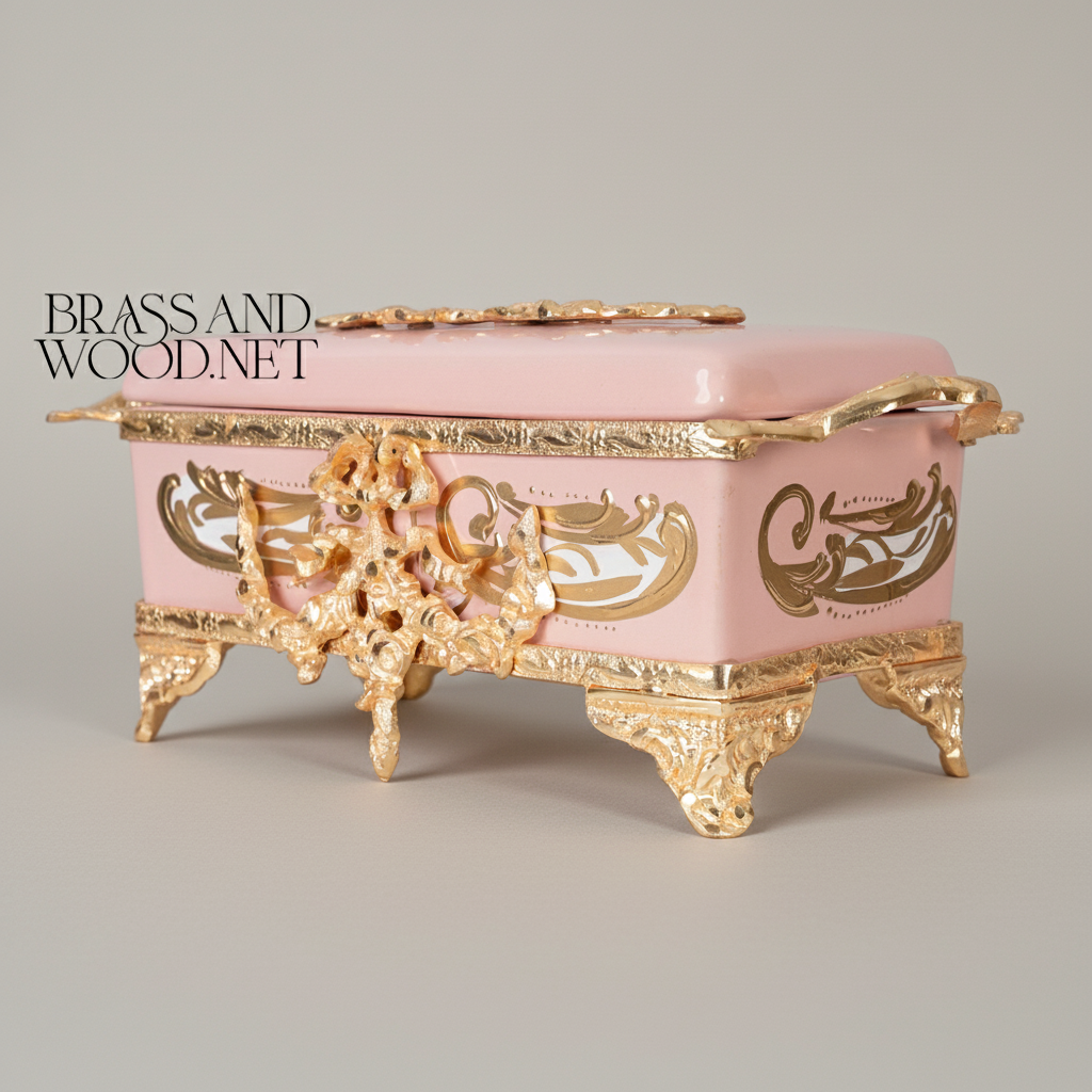 Rococo Tissue Box Holder with Acanthus Scrollwork & Cartouche Motif on Cabriole Feet — Gold