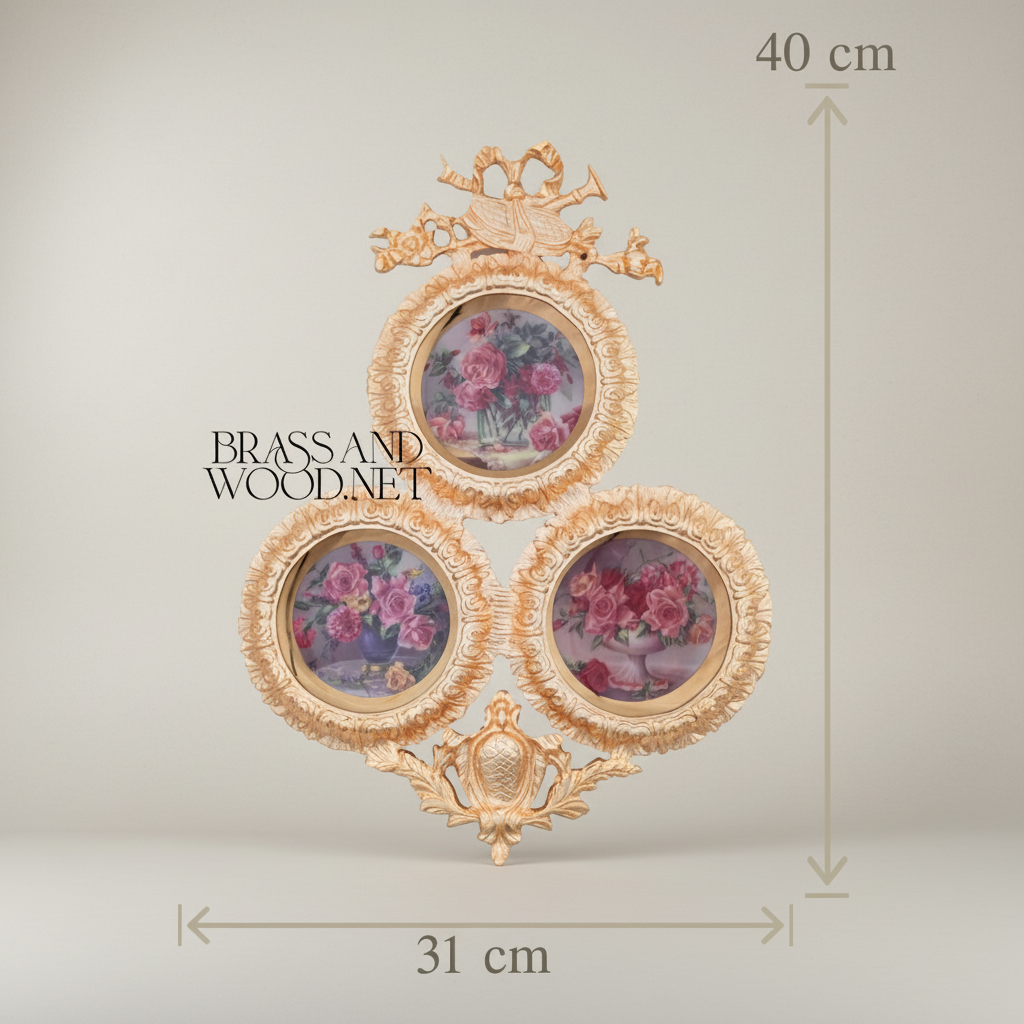 Rococo Triple Circular Wall Plate Set with Bow & Pineapple Crest — Gold