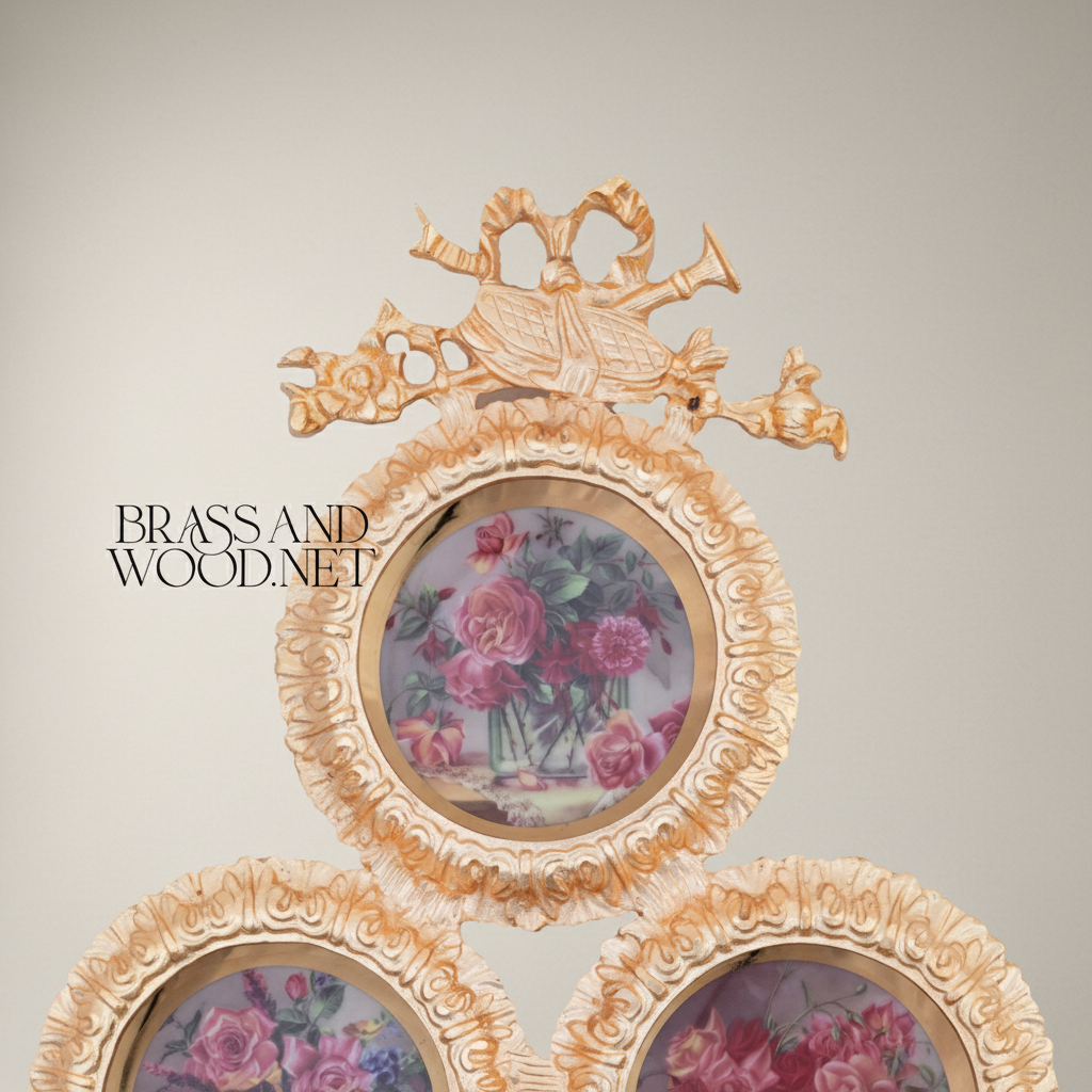 Rococo Triple Circular Wall Plate Set with Bow & Pineapple Crest — Gold