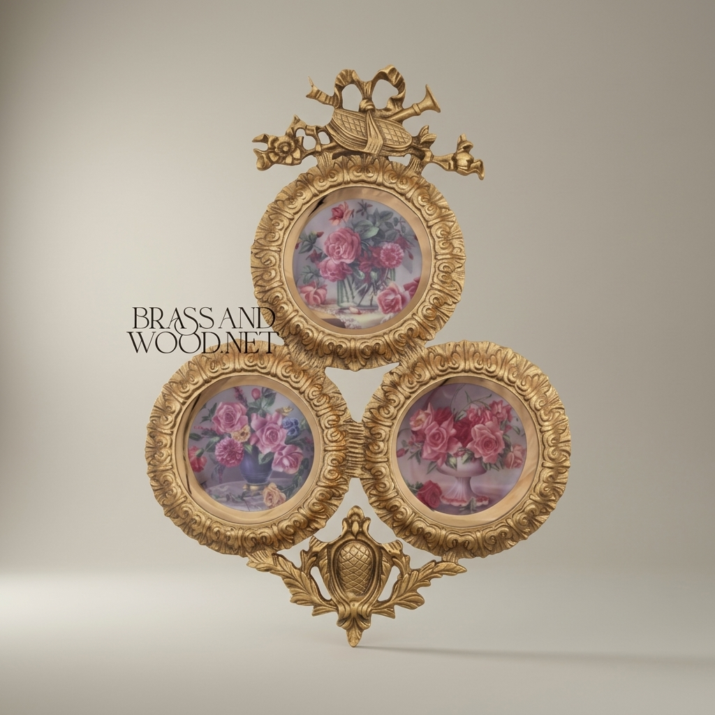 Rococo Triple Circular Wall Plate Set with Bow & Pineapple Crest