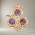 Rococo Triple Circular Wall Plate Set with Bow & Pineapple Crest — Gold