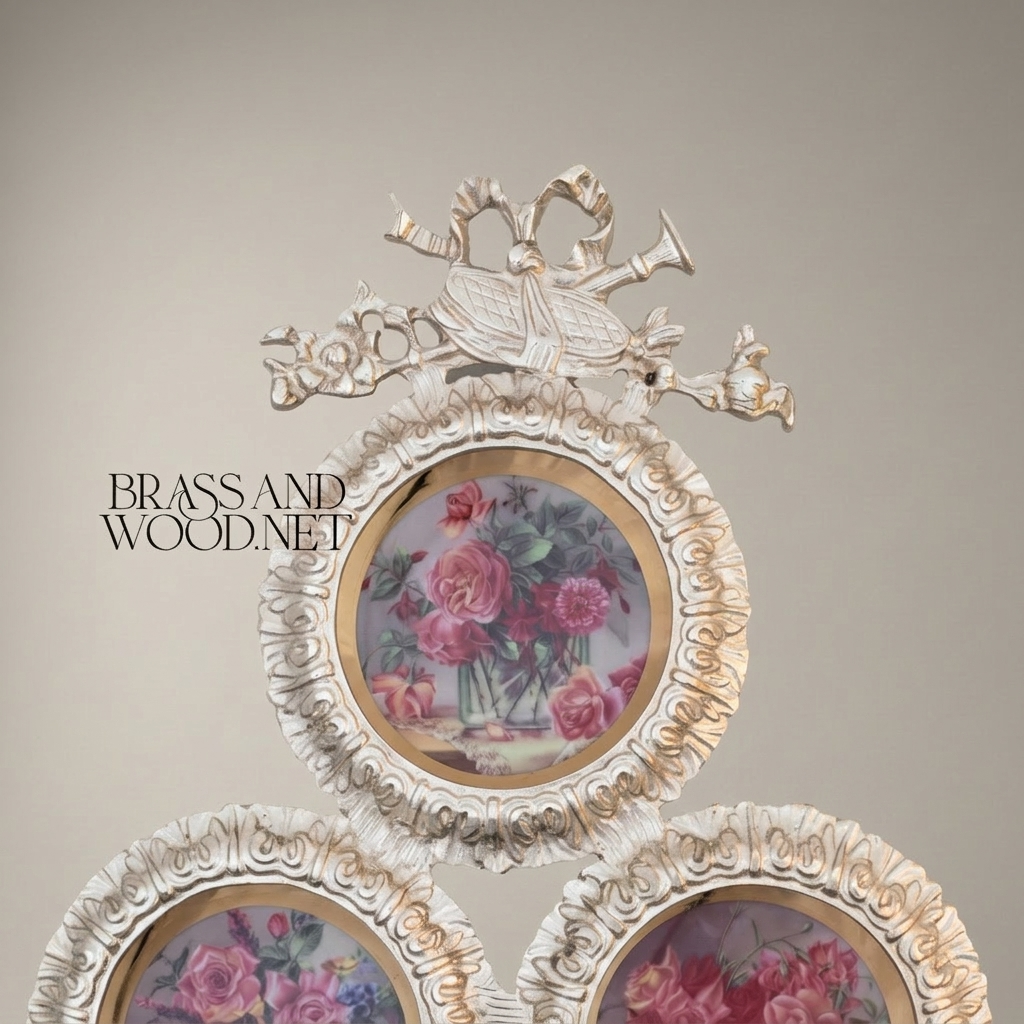 Rococo Triple Circular Wall Plate Set with Bow & Pineapple Crest — Silver