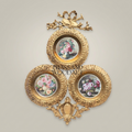 Rococo Triple Floral Plate Wall Composition with Bow Crest — Gold
