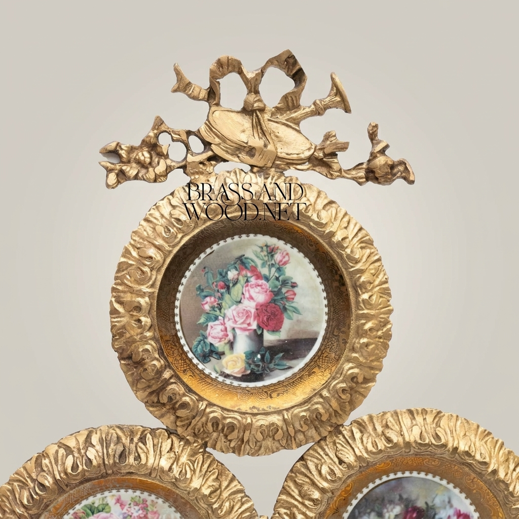 Rococo Triple Floral Plate Wall Composition with Bow Crest — Gold