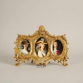 Rococo Triple Oval Brass Photo Frame with Scrollwork & Acanthus Crown — Gold