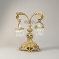 Rococo Twin-Arm Brass Bonbonnière Stand with Crystal Bowls — Antique Gold