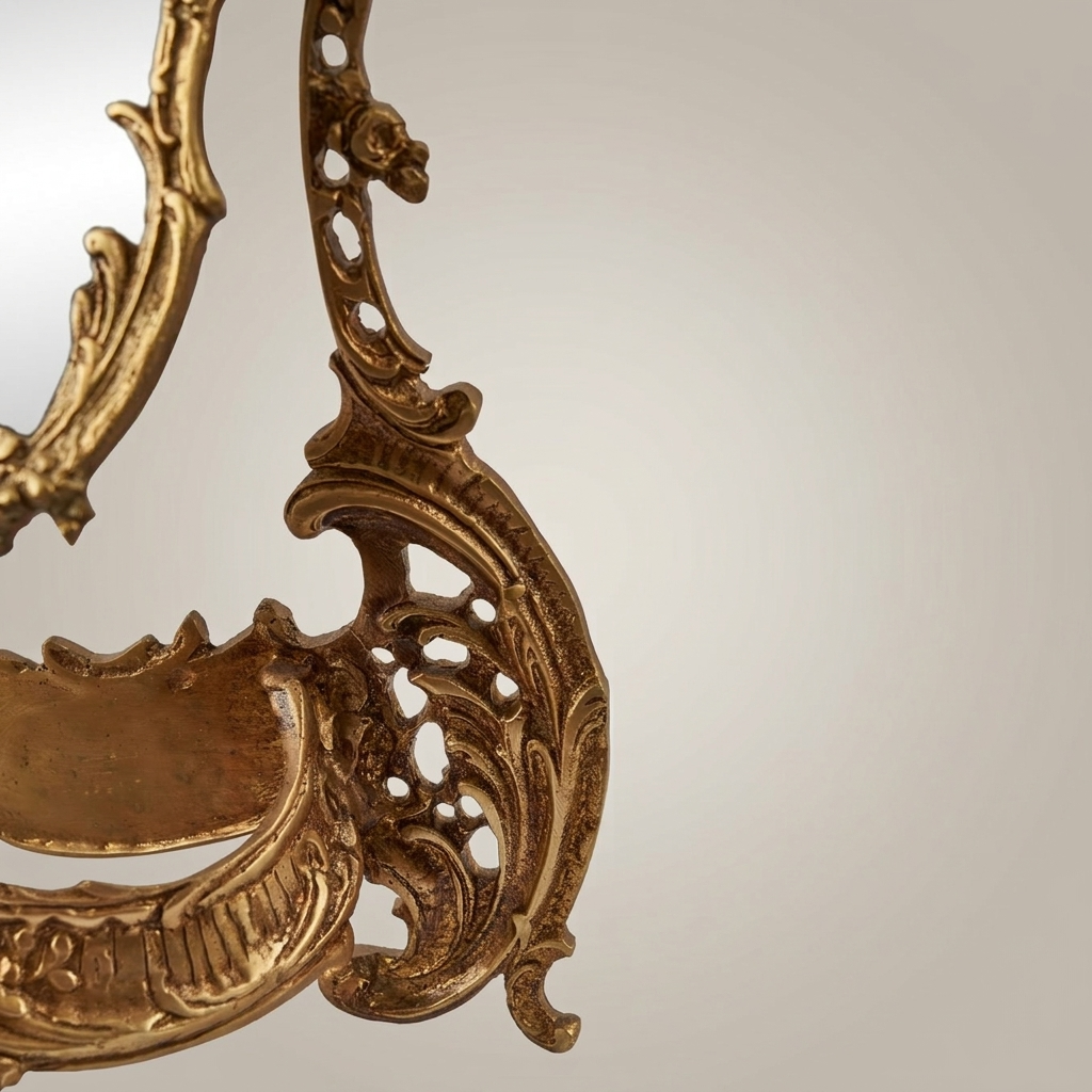 Rococo Wall Mirror with Console Shelf — Heavily Carved Scrollwork Crown & Shell Basin — Antique Gold