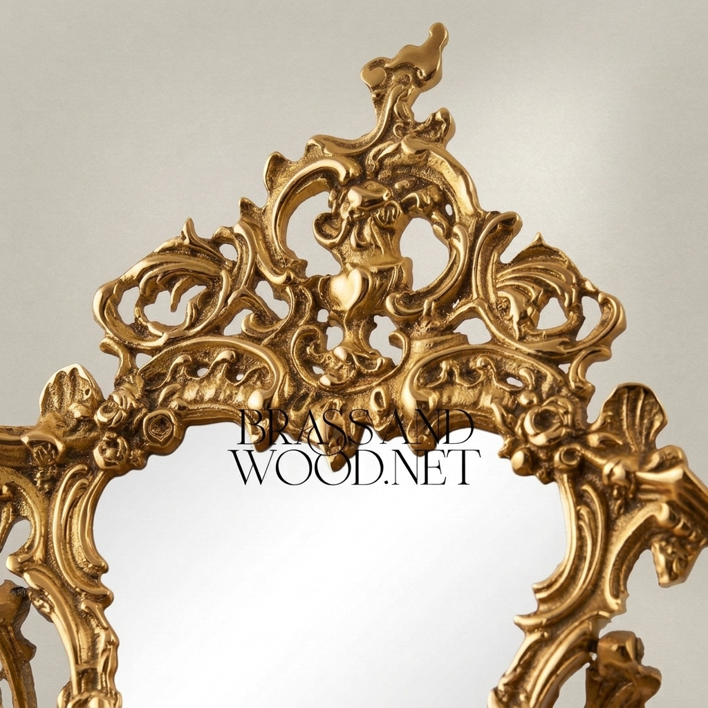 Rococo Wall Mirror with Console Shelf — Heavily Carved Scrollwork Crown & Shell Basin — Gold
