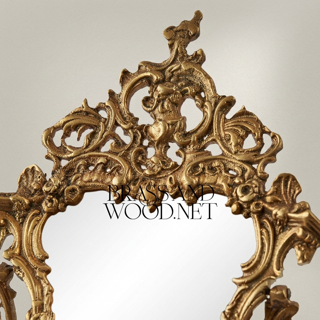 Rococo Wall Mirror with Console Shelf — Heavily Carved Scrollwork Crown & Shell Basin — Antique Gold