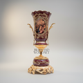 Rococo Hand-Painted Wine Ceramic Vase with Gilt Brass Acanthus Mounts & Scenic Cartouche — Gold
