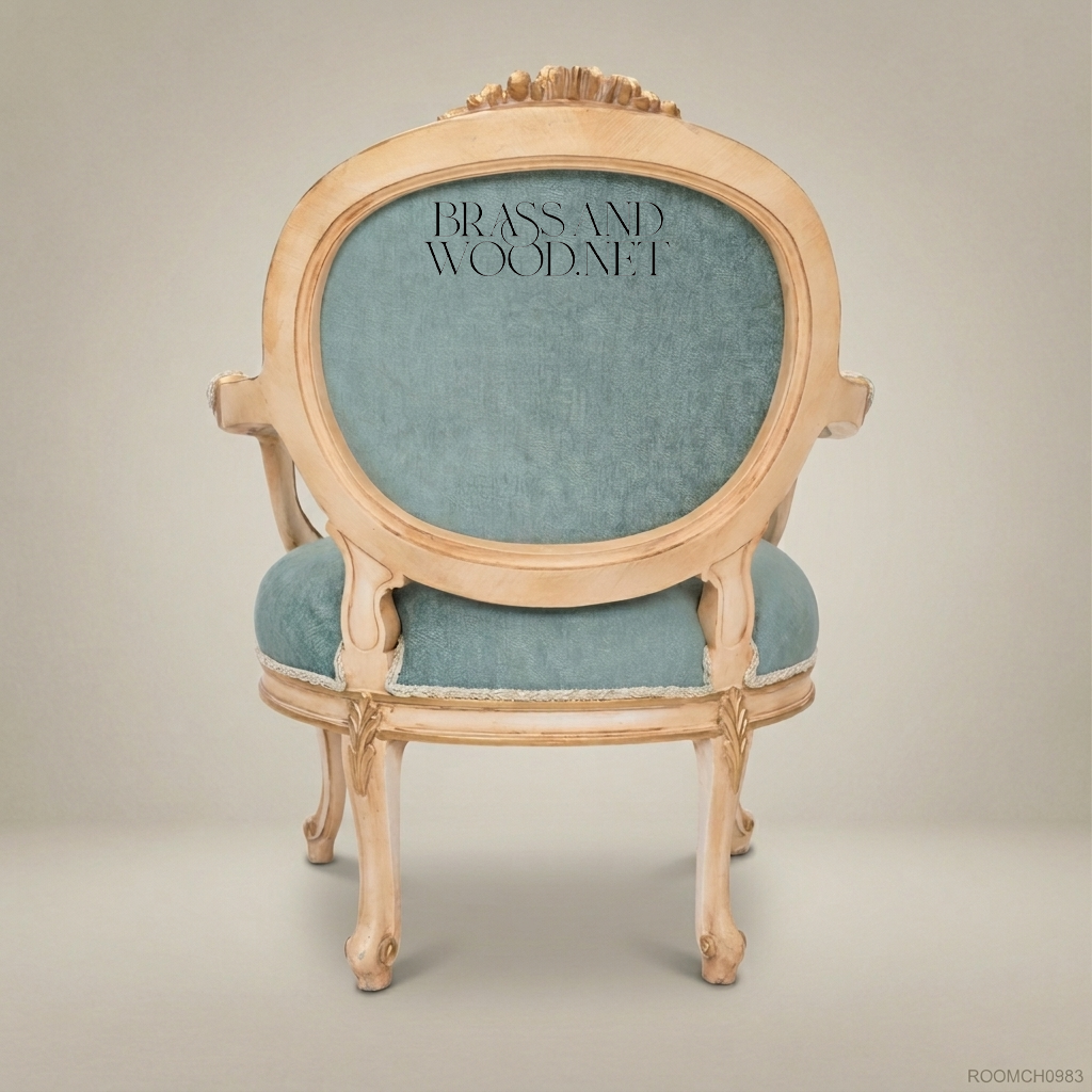 Louis XV Salon Armchair with Damask Backrest & Ivory Gilt Frame