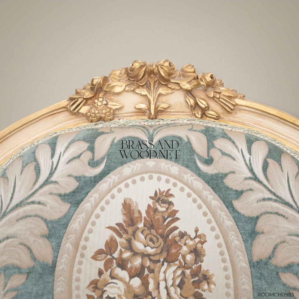 Louis XV Salon Armchair with Damask Backrest & Ivory Gilt Frame
