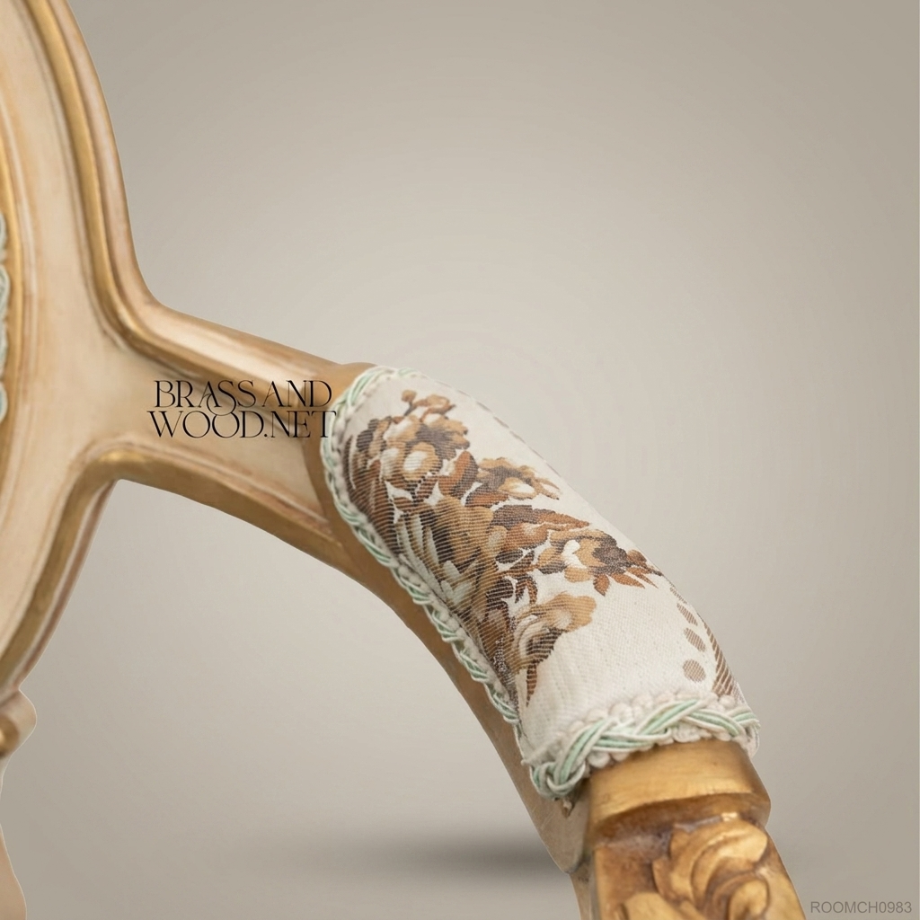 Louis XV Salon Armchair with Damask Backrest & Ivory Gilt Frame