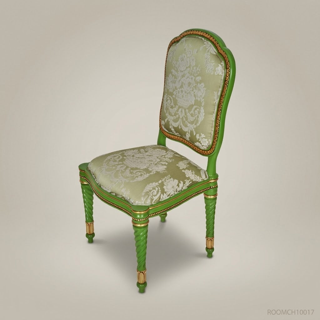Louis XVI Dining Chair with Twisted Rope Legs & Damask Upholstery (Without Arms)