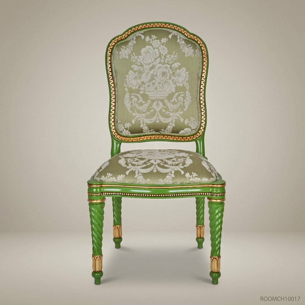 Louis XVI Dining Chair with Twisted Rope Legs & Damask Upholstery (Without Arms)