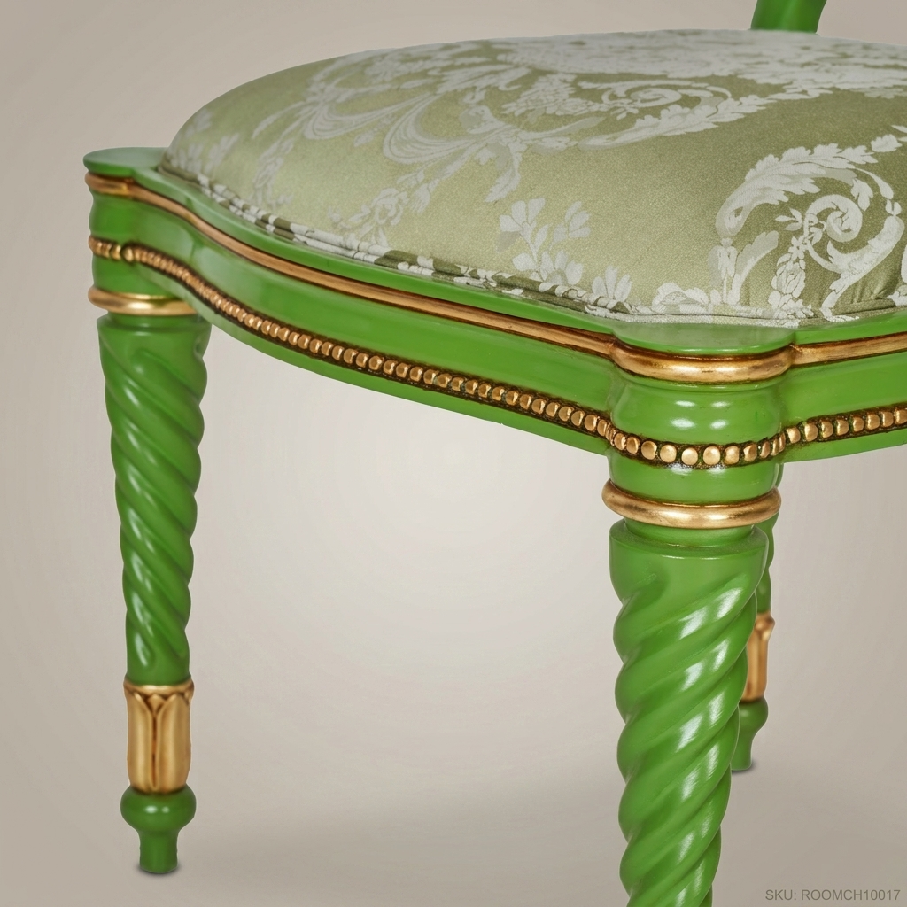 Louis XVI Dining Chair with Twisted Rope Legs & Damask Upholstery (Without Arms)