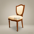 Brass & Wood Louis XVI Shield-Back Dining Chair in Ivory Damask & Warm Walnut Stain (Without Arms)