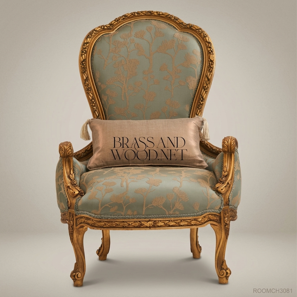 Louis XV Salon Armchair with Gilded Frame & Floral Brocade Upholstery