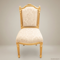 Brass & Wood Louis XVI Damask Dining Chair — Without Arms