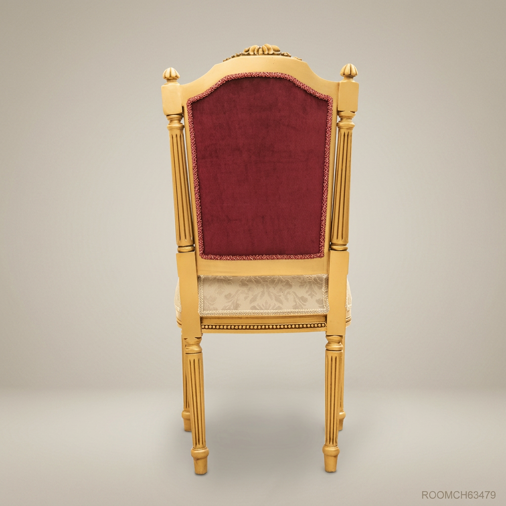 Brass & Wood Louis XVI Damask Dining Chair — Without Arms