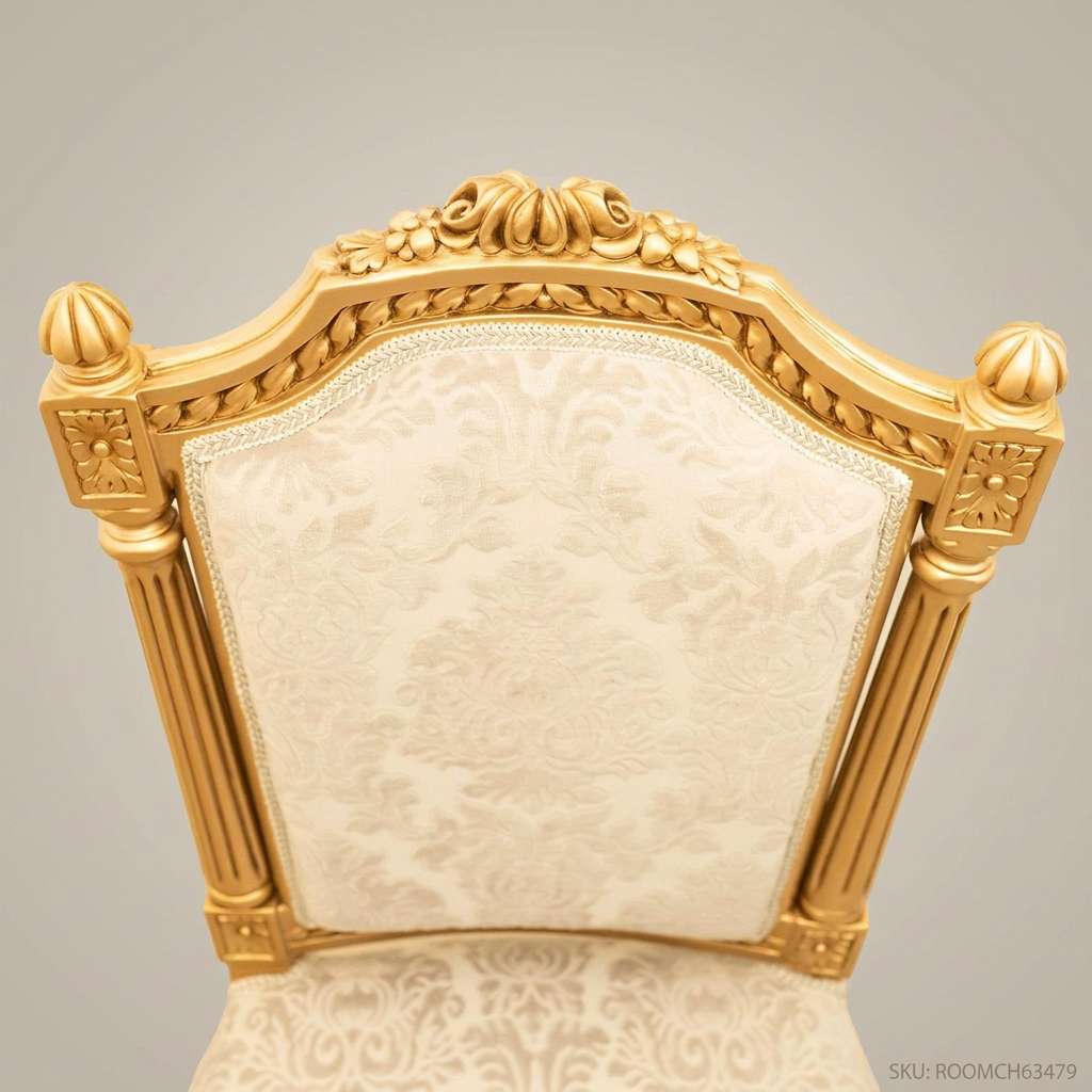 Brass & Wood Louis XVI Damask Dining Chair — Without Arms