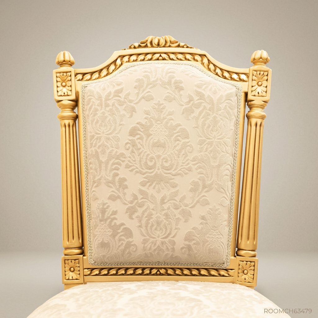 Brass & Wood Louis XVI Damask Dining Chair — Without Arms