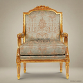 Louis XVI Gilded Salon Armchair with Damask Upholstery