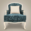 Louis XV Bergère Salon Chair – Teal Paisley Fabric & Ivory Lacquer Frame