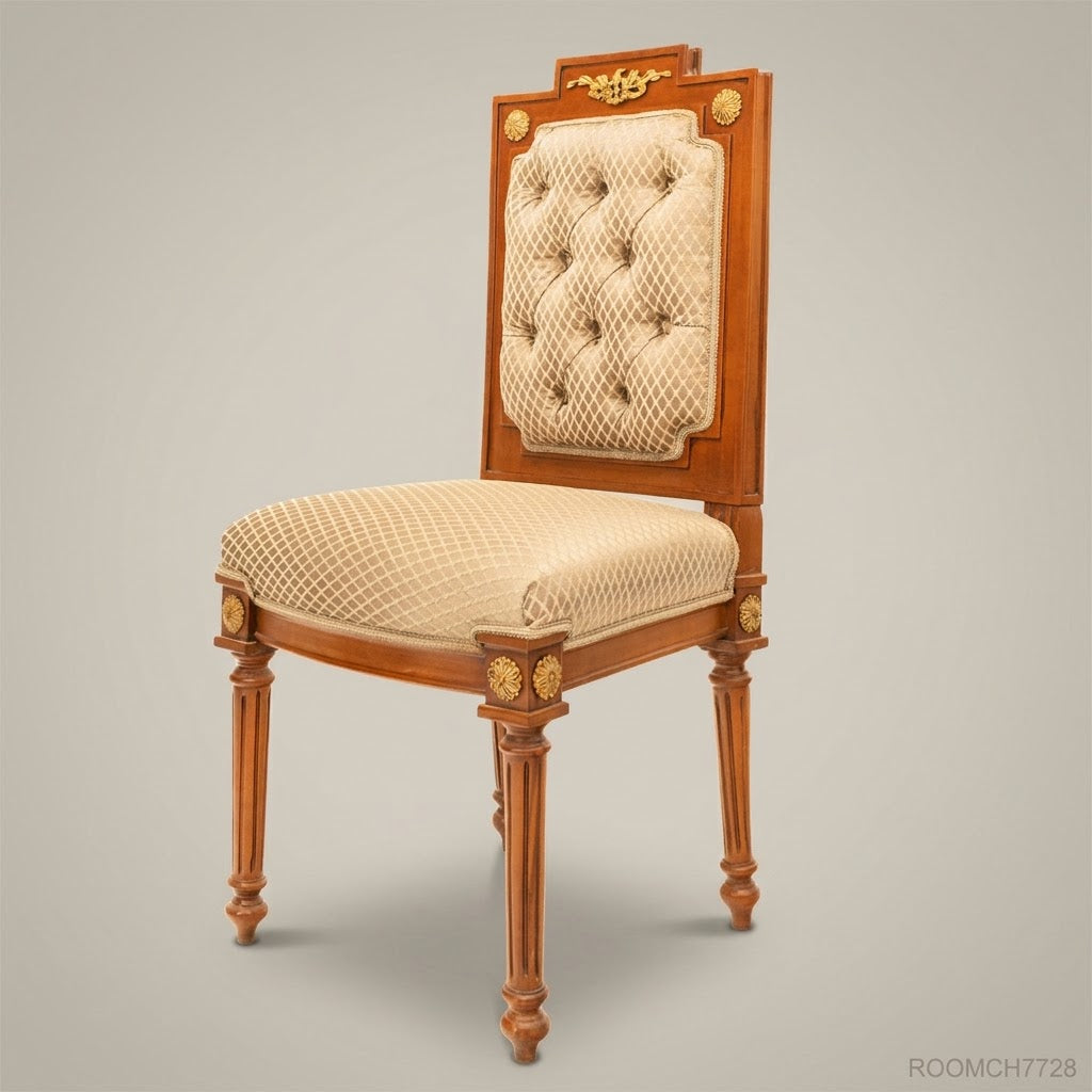 Brass & Wood Louis XVI Dining Chair — Without Arms