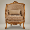 Louis XV Bergère Salon Chair – Gilded Wood & Damask Upholstery