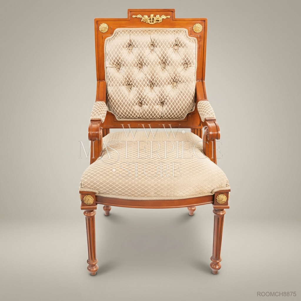 Brass & Wood Louis XVI Dining Chair — With Arms